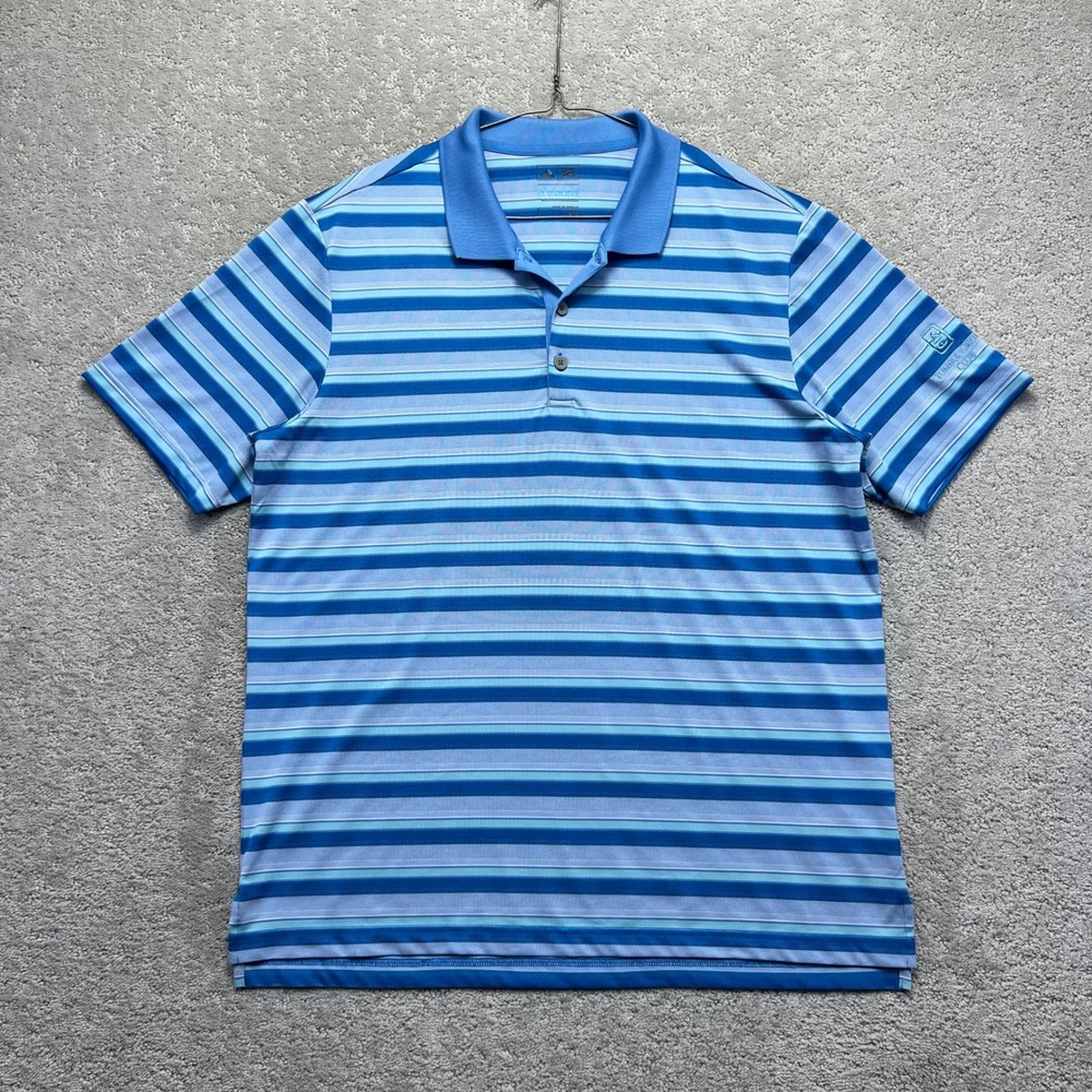 Adidas ClimaCool Golf Polo Shirt Mens Large Blue Striped Tumble Creek Club - Picture 2 of 14
